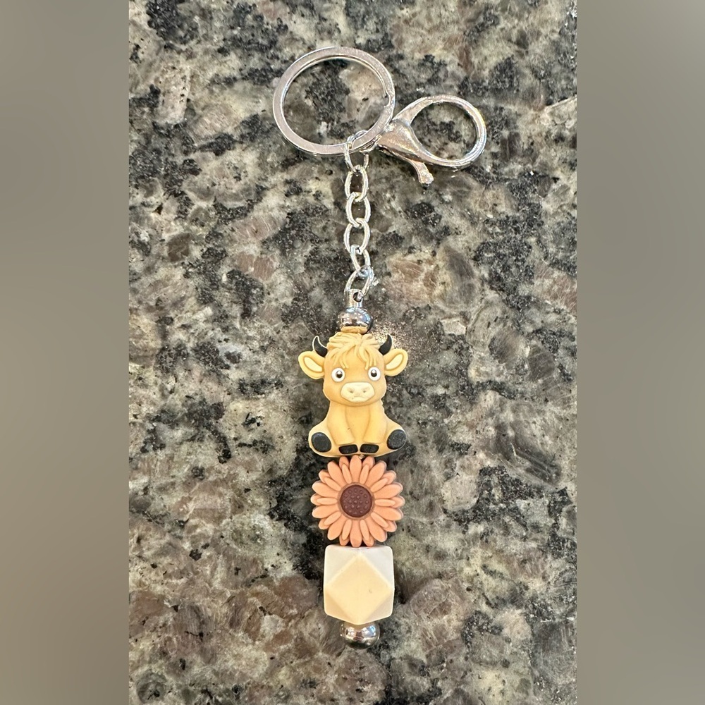 NWOT Hand Crafted Tan Highland Cow Keychain/Purse Charm